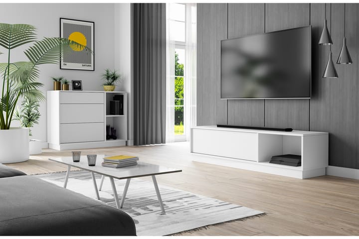 TV-benk Realia 140 cm - Hvit - Møbler - TV- & Mediamøbler - TV-benk & mediabenk