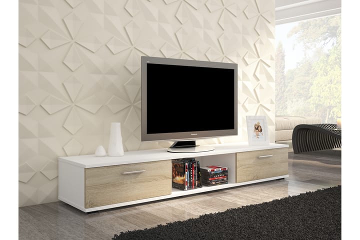 Tv-benk Sellent 176 cm med 2 Skuffer + Hylle - Hvit Matt Lakk/Sonomaeik - Møbler - TV- & Mediamøbler - TV-benk & mediabenk