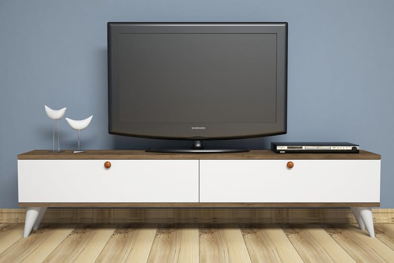 TV-Benk Tyrsberget 160 cm - Hvit|Brun - Oppbevaring - Skåp - Oppbevaringsskap