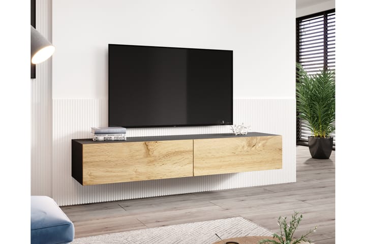 Tv-benk Vigan 180x40x30 cm - Svart/Eikefarge - Oppbevaring - Oppbevaringsmøbler - Møbelsett til stue