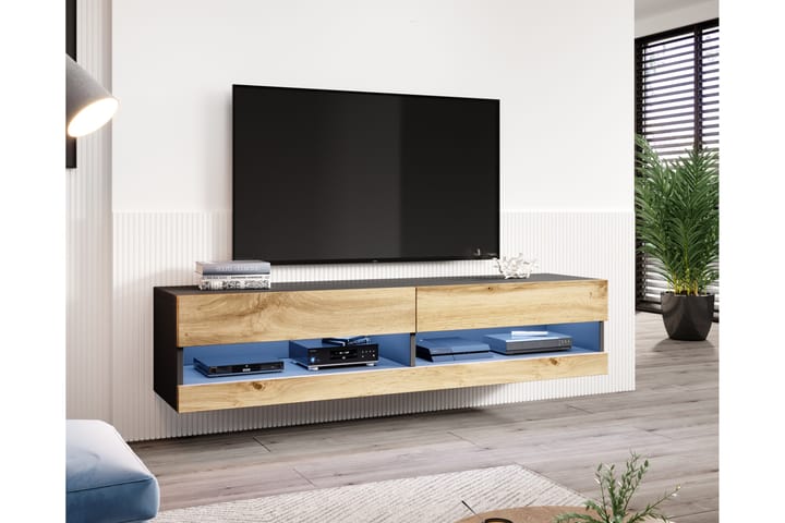 Tv-benk Vigan New 180x40x30 cm - Svart/Eikefarge - Oppbevaring - Oppbevaringsmøbler - Møbelsett til stue