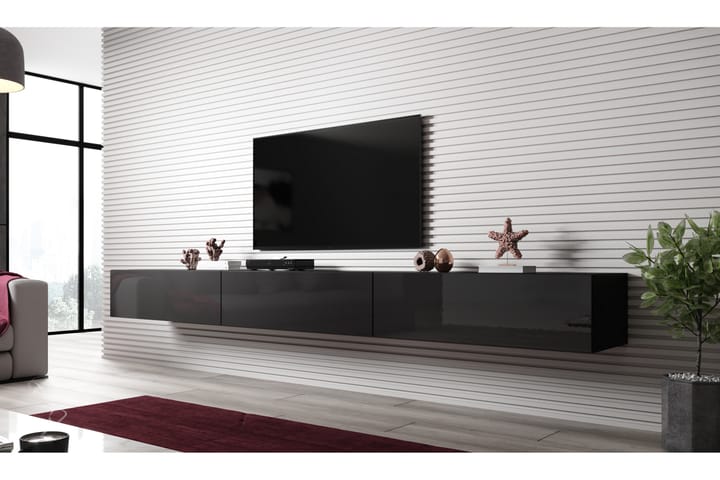 Tv-benk Vigan Slant 300x40x30 cm - Svart/Svart Høyglans - Oppbevaring - Oppbevaringsmøbler - Møbelsett til stue