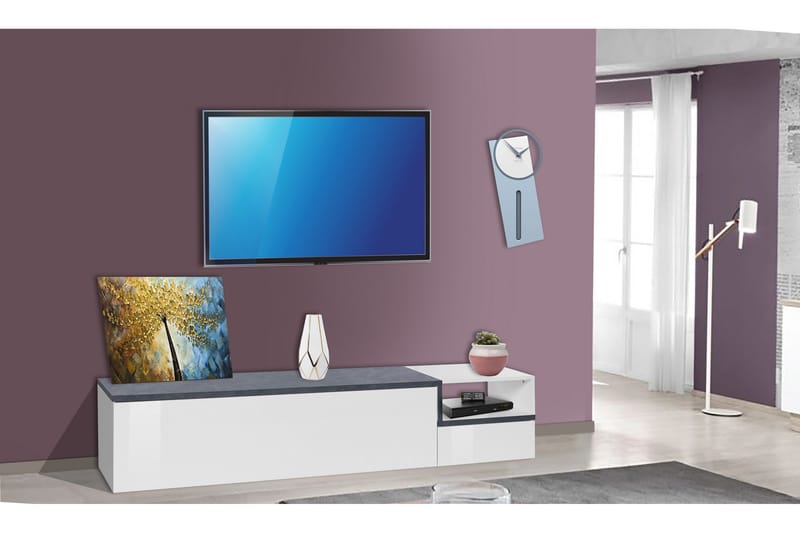 Tv-benk Zeinia 200 cm - Hvit/Antrasitt - Møbler - TV- & Mediamøbler - TV-benk & mediabenk