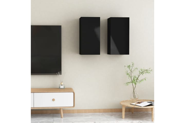 TV-benker 2 stk høyglans svart 30,5x30x60 cm sponplate - Svart - Møbler - TV- & Mediamøbler - TV benk & mediabenk