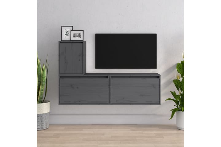 TV-benker 3 stk grå heltre furu - Grå - Møbler - TV- & Mediamøbler - TV-benk & mediabenk