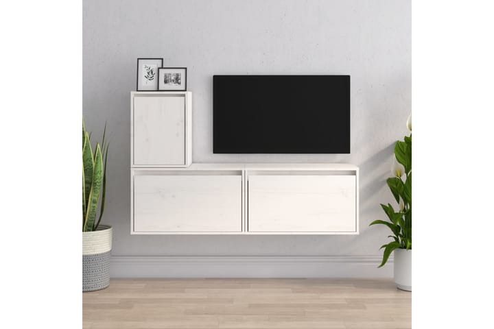 TV-benker 3 stk hvit heltre furu - Hvit - Møbler - TV- & Mediamøbler - TV benk & mediabenk