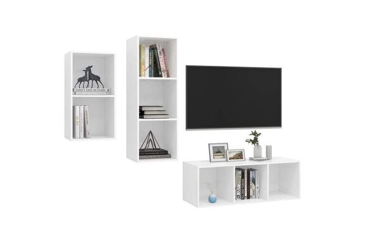 TV-benksett 3 deler hvit sponplate - Hvit - Møbler - TV- & Mediamøbler - TV-benk & mediabenk