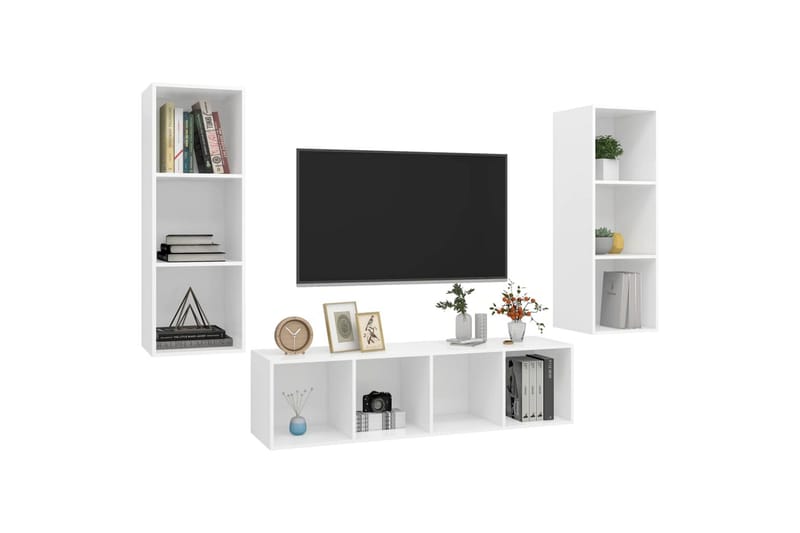 TV-benksett 3 deler hvit sponplate - Hvit - Møbler - TV- & Mediamøbler - TV-benk & mediabenk