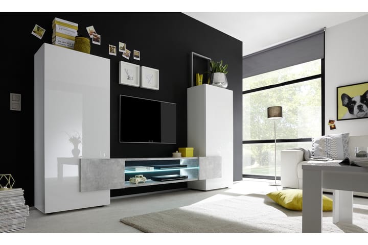 TV-møbel Aime 258 cm - Hvit|Betong - Møbler - TV- & Mediamøbler - TV-møbelsett