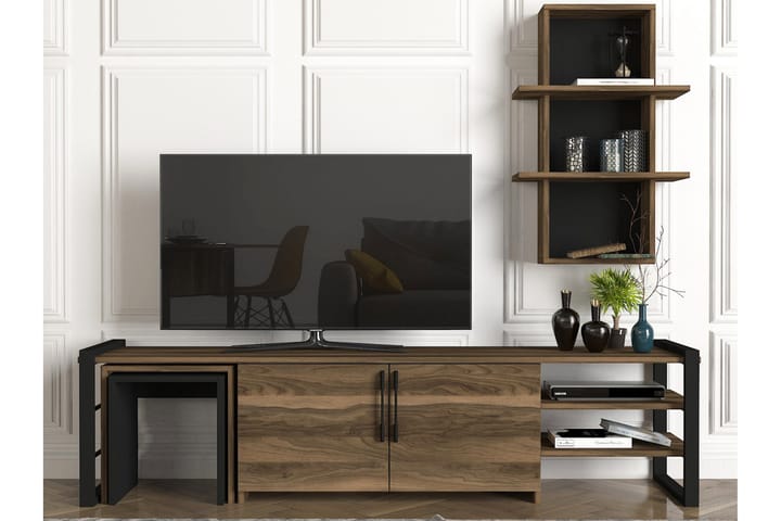 TV-Møbelsett Declerc 180 cm - Valnøtt|Svart - Møbler - TV- & Mediamøbler - TV benk & mediabenk