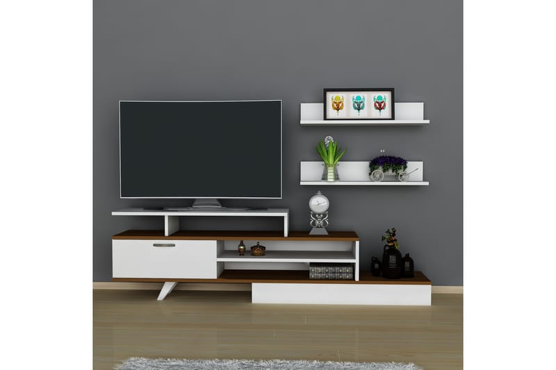 TV-Møbelsett Grasswell 180 cm - Hvit|Valnøtt - Møbler - TV- & Mediamøbler - TV-benk & mediabenk