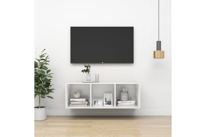 Vegghengt TV-benk høyglans hvit 37x37x107 cm sponplate - Hvit - Møbler - TV- & Mediamøbler - TV-benk & mediabenk