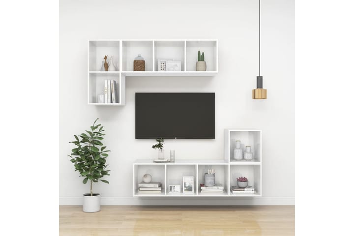 Vegghengt TV-benk høyglans hvit 37x37x107 cm sponplate - Hvit - Møbler - TV- & Mediamøbler - TV-benk & mediabenk