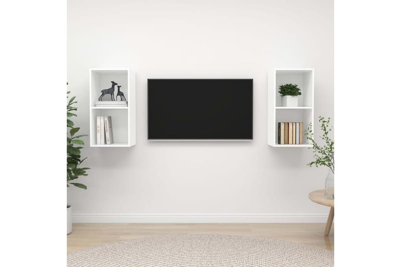 Vegghengte TV-benker 2 stk hvit sponplate - Hvit - Møbler - TV- & Mediamøbler - TV benk & mediabenk