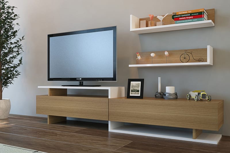TV-benk Marylo - Hvit/Brun - Møbler - TV- & Mediamøbler - TV-møbelsett