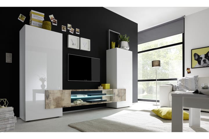 TV-møbel Aime 258 cm - Hvit|Natur - Møbler - TV- & Mediamøbler - TV-møbelsett