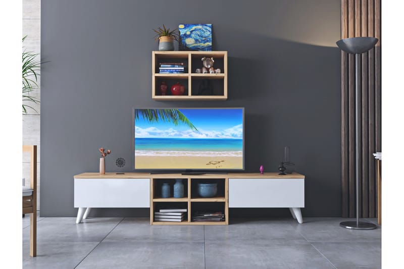 TV-møbelsett Betao Perez 160 cm - Mørkebrun/Hvit - Oppbevaring - Oppbevaringsmøbler - Sideboard & skjenk
