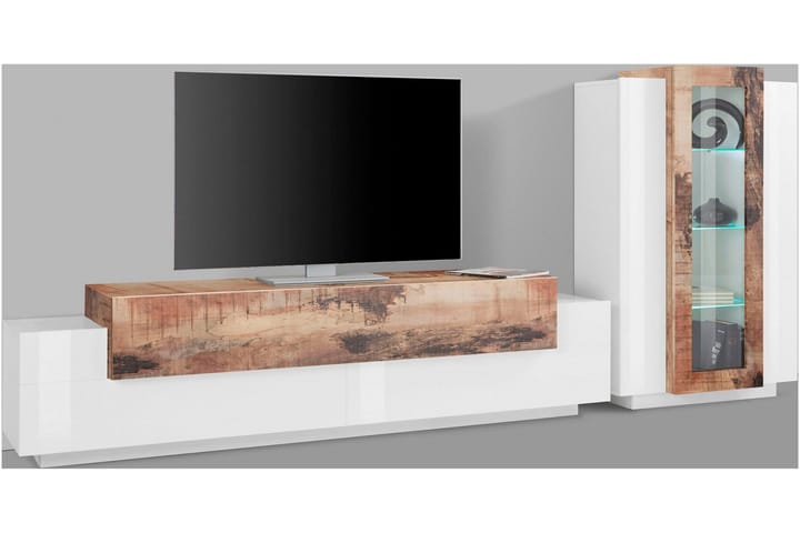 Tv-møbelsett Cordera 280x121 cm - Glass/Hvit/Natur/Lønnfarge - Oppbevaring - Oppbevaringsmøbler - Sideboard & skjenk