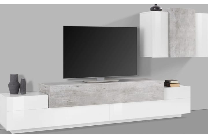 Tv-møbelsett Cordera 330x180 cm - Hvit/Betonggrå - Møbler - TV- & Mediamøbler - TV-møbelsett