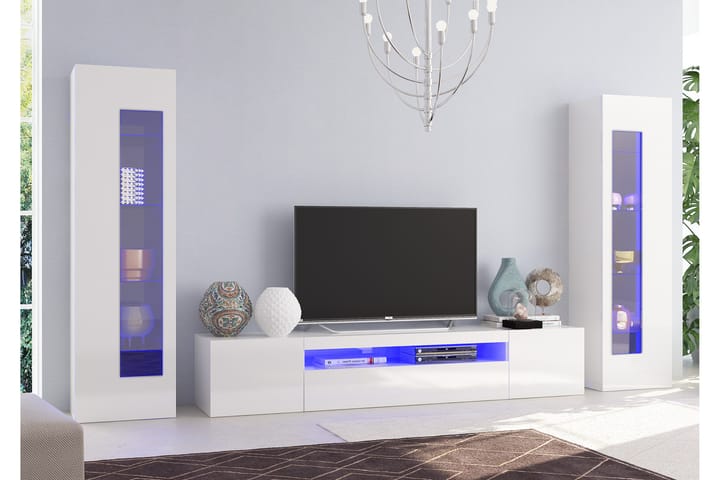 Tv-møbelsett Davod 290x162 cm - Glass/Hvit Høyglans - Møbler - TV- & Mediamøbler - TV-møbelsett