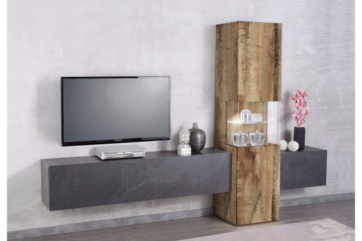 Tv-møbelsett Incaffi 265x181 cm - Glass/Antrasitt/Brun - Møbler - TV- & Mediamøbler - TV-møbelsett