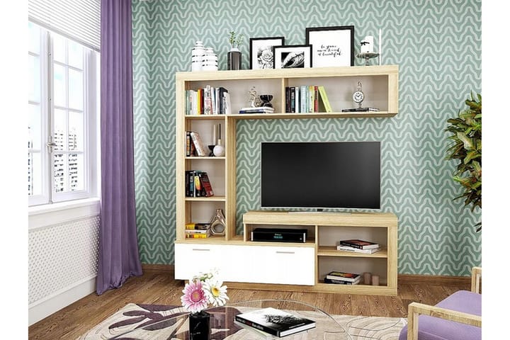 Tv-møbelsett Mokotow 170,2x41,3x170,4 cm - Sonomaeik/Hvit Høyglans - Oppbevaring - Oppbevaringsmøbler - Sideboard & skjenk