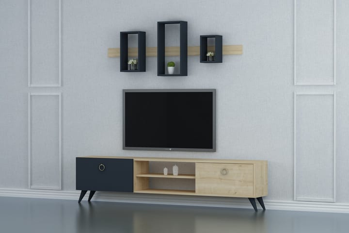 TV-Møbelsett Pertzborn 180 cm - Eik|Antrasitt - Møbler - TV- & Mediamøbler - TV-møbelsett
