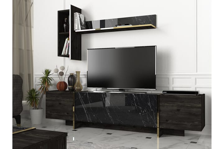 TV-Møbelsett Widegates 180 cm - Svart|Gull - Møbler - TV- & Mediamøbler - TV-møbelsett