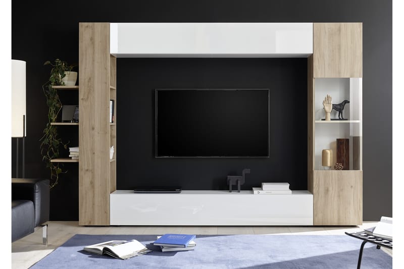 Veggkombinasjon Selvena 295 cm - Hvit|Tre - Møbler - TV- & Mediamøbler - TV-møbelsett