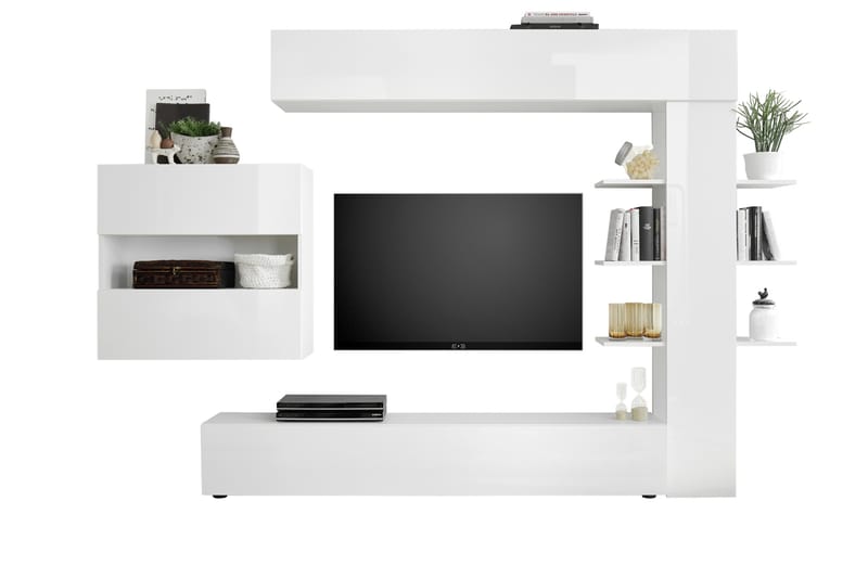 Veggkombinasjon Selvena 295 cm med Hylle - Hvit - Møbler - TV- & Mediamøbler - TV-møbelsett
