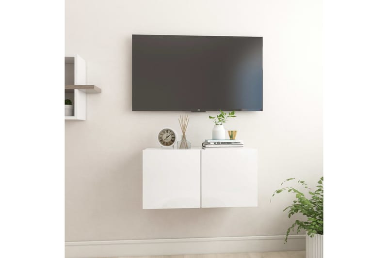 Hengende TV-benk høyglans hvit 60x30x30 cm - Hvit - Møbler - TV- & Mediamøbler - TV-skap