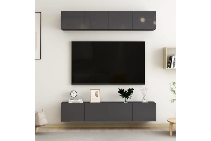 TV-benk 4 stk høyglans grå 80x30x30 cm sponplate - Grå - Møbler - TV- & Mediamøbler - TV-skap