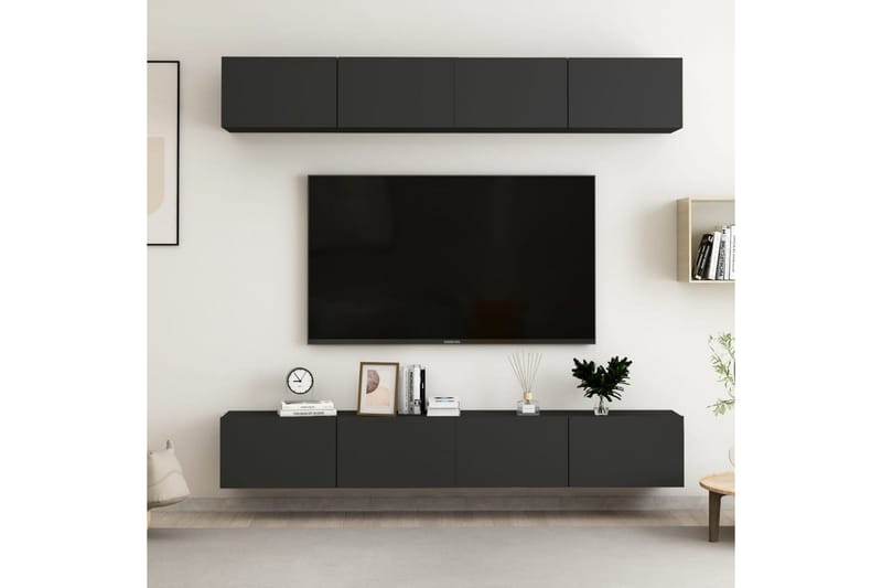 TV-benk 4 stk svart 100x30x30 cm sponplate - Svart - Møbler - TV- & Mediamøbler - TV-skap