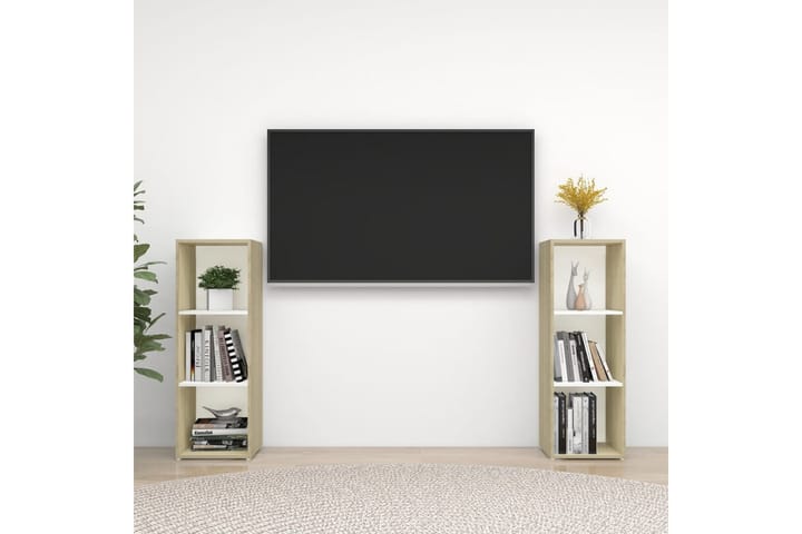 TV-benker 2 stk hvit og sonoma eik 107x35x37 cm sponplate - Beige - Møbler - TV- & Mediamøbler - TV-skap