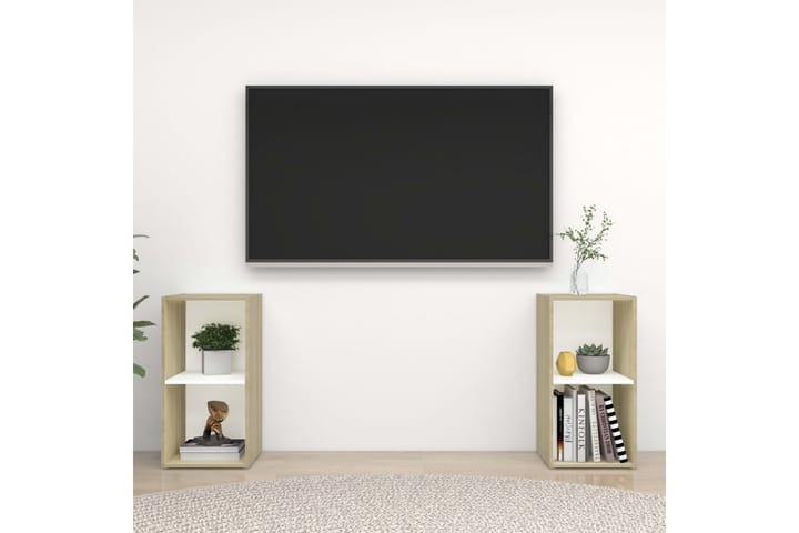TV-benker 2 stk hvit og sonoma eik 72x35x36,5 cm sponplate - Beige - Møbler - TV- & Mediamøbler - TV-skap