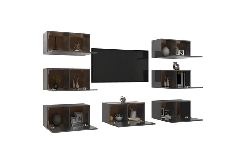 TV-benker 7 stk høyglans grå 30,5x30x60 cm sponplate - Grå - Møbler - TV- & Mediamøbler - TV-skap