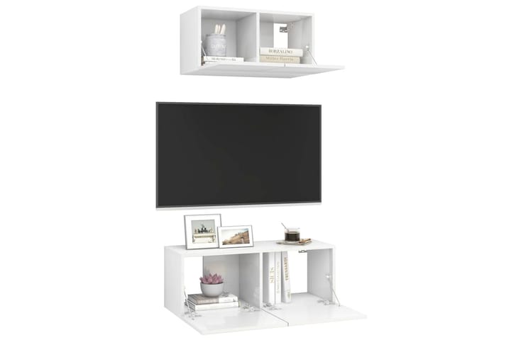 TV-benksett 2 deler høyglans hvit sponplate - Hvit - Møbler - TV- & Mediamøbler - TV-skap