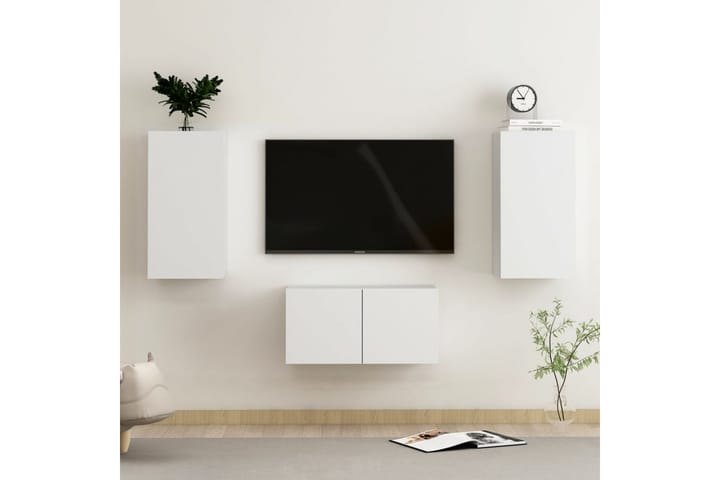 TV-benksett 3 deler hvit sponplate - Hvit - Møbler - TV- & Mediamøbler - TV-skap