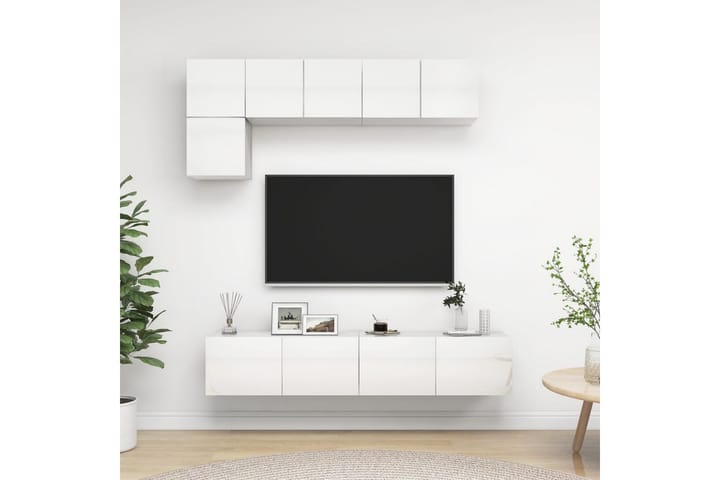 TV-benksett 5 deler høyglans hvit sponplate - Hvit - Møbler - TV- & Mediamøbler - TV-skap