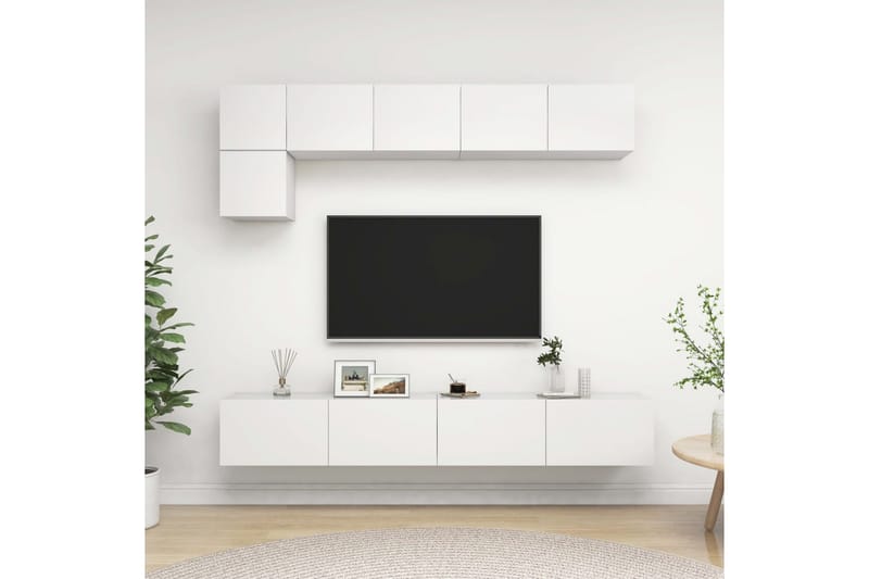 TV-benksett 5 deler hvit sponplate - Hvit - Møbler - TV- & Mediamøbler - TV-skap