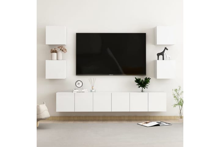 TV-benksett 7 deler høyglans hvit sponplate - Hvit - Møbler - TV- & Mediamøbler - TV-skap
