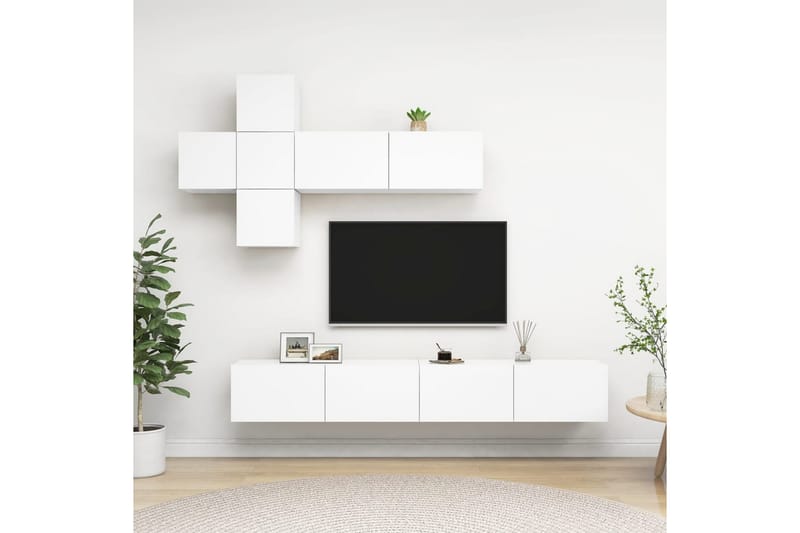 TV-benksett 7 deler hvit sponplate - Hvit - Møbler - TV- & Mediamøbler - TV-skap