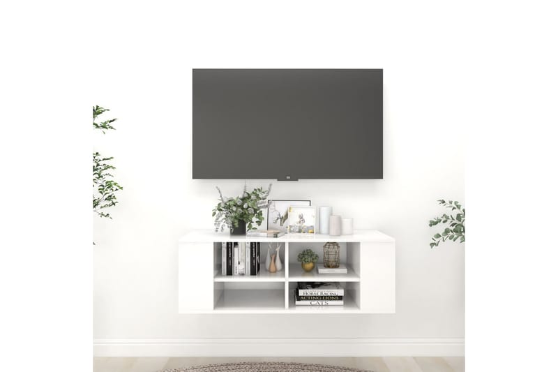 Vegghengt TV-benk høyglans hvit 102x35x35 cm sponplate - Hvit - Møbler - TV- & Mediamøbler - TV-skap