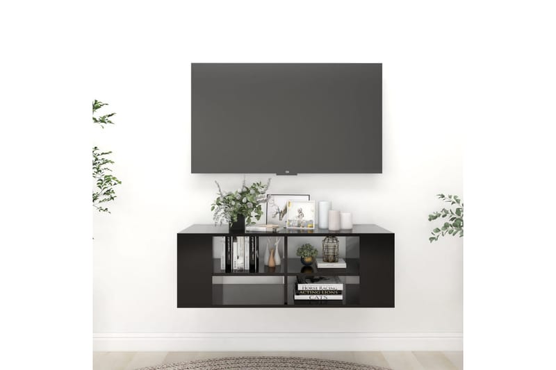 Vegghengt TV-benk svart 102x35x35 cm sponplate - Svart - Møbler - TV- & Mediamøbler - TV-skap