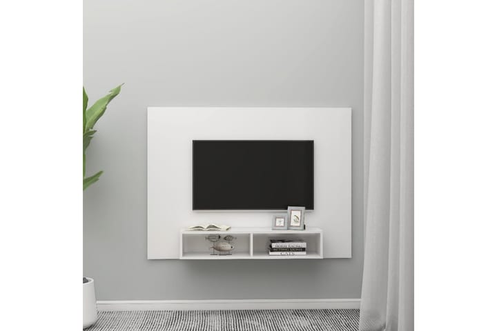 Veggmontert TV-benk høyglans hvit 135x23,5x90 cm sponplate - Hvit - Møbler - TV- & Mediamøbler - TV-skap