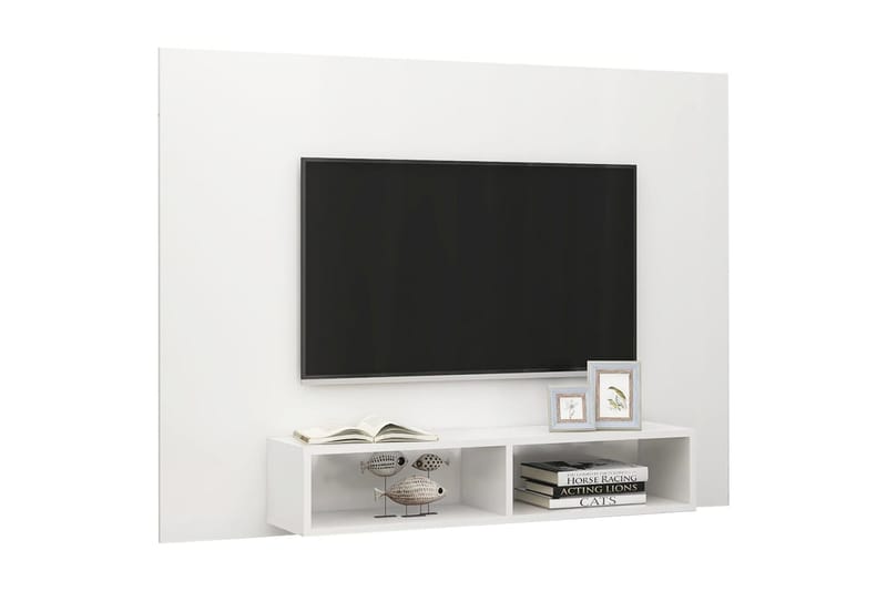 Veggmontert TV-benk høyglans hvit 135x23,5x90 cm sponplate - Hvit - Møbler - TV- & Mediamøbler - TV-skap