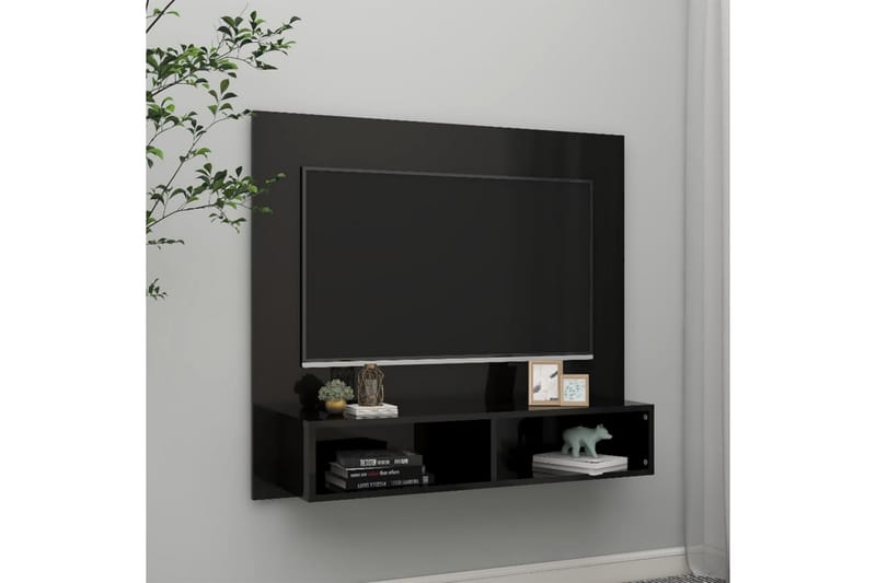 Veggmontert TV-benk høyglans svart 102x23,5x90 cm sponplate - Svart - Møbler - TV- & Mediamøbler - TV-skap
