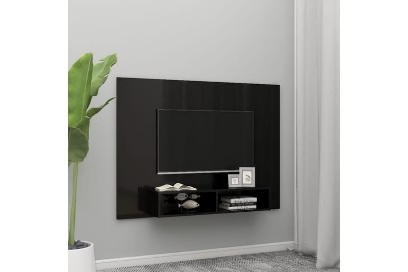 Veggmontert TV-benk høyglans svart 135x23,5x90 cm sponplate - Svart - Møbler - TV- & Mediamøbler - TV-skap