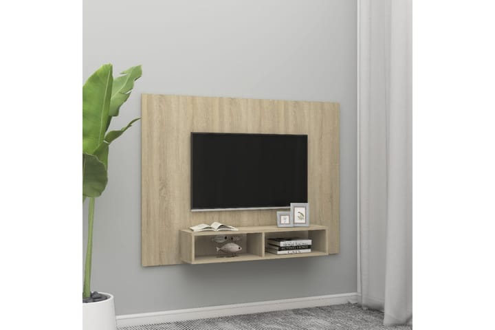 Veggmontert TV-benk sonoma eik 135x23,5x90 cm sponplate - Brun - Møbler - TV- & Mediamøbler - TV-skap