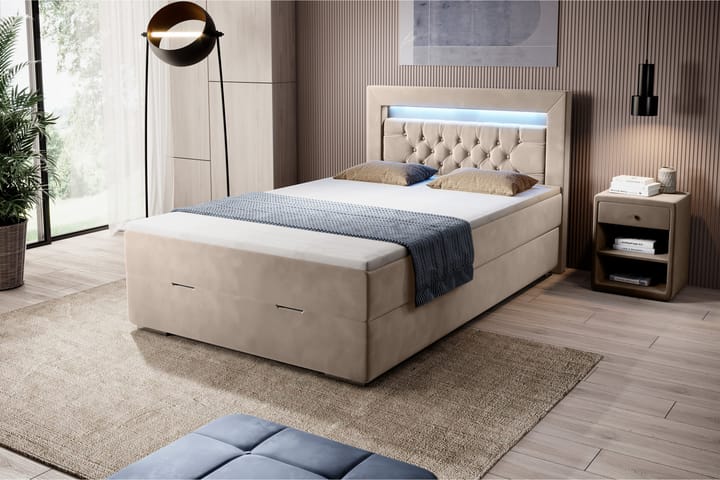 Celio Sengepakke 120x200 med Oppbevaring - Beige/Fløyel - Møbler - Senger - Komplett sengepakke